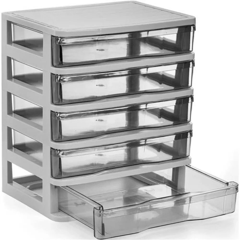 Small Plastic Desktop Storage Organizer with 5 Clear Drawers for Office Crafts